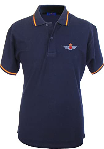Pi2010 – Polo Ejército del Aire para Hombre, Color Azul Marino, Bandera España en Cuello y Mangas, 100% algodón, Talla XL
