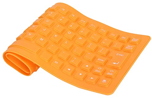 Topiky Tastiera da gioco pieghevole e flessibile, sottile, con 85 tasti, silenziosa e morbida, con cavo USB, per PC, notebook, laptop (arancione)