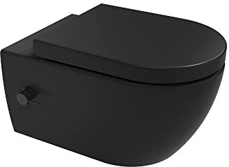 Aqua Bagno | Taharet Toilette mit WC Dusche in schwarz matt, mit Absenkautomatik & Armatur, ohne Spülrand | 51,5 cm lang