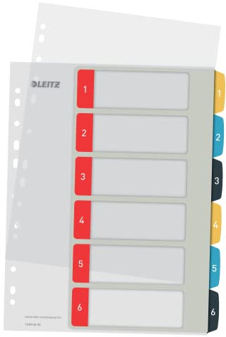 Leitz PC-beschriftbares Register in A4 Format, 20er Pack, 1-6, Robust, Mehrfarbig, Cosy-Serie, 12460000