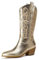 FVEPOMM Women's Embroidered Western Cowboy Boots Mid Tube Pointed Toe Chunky Heel Shiny Vintage Fashion Knee Boots, Gold, 5 UK