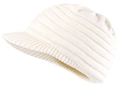 LANGZHEN Unisex Wintermützen mit Visier Warme Skimütze Stilvolle Strickmütze für Männer und Frauen (Weiß und Silber)