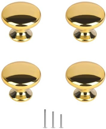 ShipeeKin 4X Gold Drawer Knobs - Polished Chrome Round Gold Cabinet Knob, 30mm Pull Handle for Cupboard, Closet, Dresser, Wardrobe