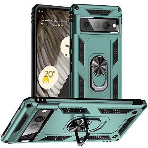 Yiakeng Pixel 7 Pro Hülle, Google Pixel 7 Pro Hülle, Stoßfest Schutzhülle Mit Ring Standfunktion Case Cover für Pixel 7 Pro (Dunkel grün)