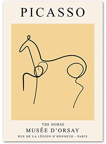 GSHRED Picasso Poster Linie Zeichnung Minimalistische Wand Bilder Pferd Leinwand Bild Picasso Kunstdrucke Picasso Bild Schlafzimmer Wohnkultur Rahmenlos 40×50cm