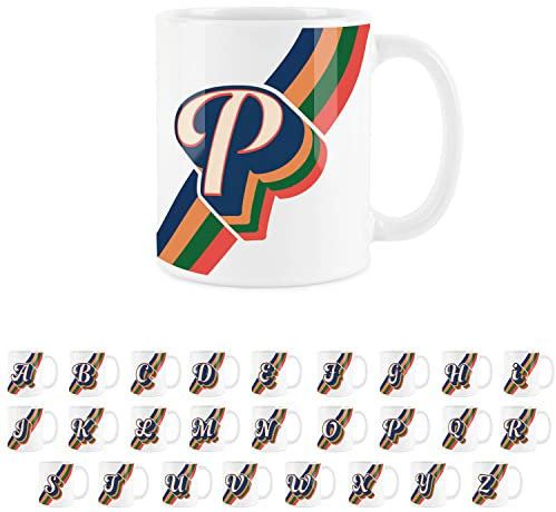Purely Home Retro Alphabet Letter P Mug - White Coffee Tea Present Personalised Initial Gift