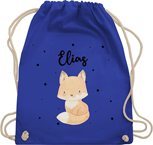 Turnbeutel Rucksack - Tiere - Süßer Fuchs - Unisize - Royalblau - kindergarten beutel personalisierter stoffbeutel kinder personalisierte geschenke kita rucksackbeutel