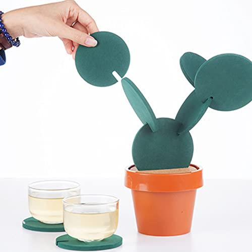 Dessous De Verre Mignons Pour Boissons, Dessous De Verre De Cactus Lot De 7 Sous-verres Mignons Avec Support Pour Pot De Fleurs Sous-verres Mignons Pour Bureau Sous-verres De Cactus Verts Amusants Sou