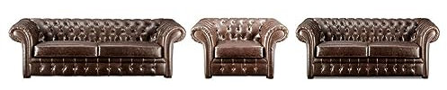Vente-unique Chesterfield Garnitur 3+2+1 - Vintage Leder - Braun - CLOTAIRE