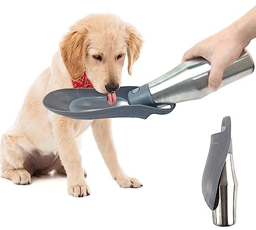 Wasserflasche für Hunde, ZoneYan 750 ml Edelstahl Hundetrinkflasche für Unterwegs, Tragbare Trinkflasche für Haustier, Auslaufsichere Hunde Wasserspender für Reisen, Parks, Camping, Wandern