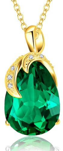VONSSY Damenkette Edelstein Anhänger Halskette | Oval Teardrop Birne Kristall Rubin Smaragd Rosa Saphir Birthstone Halskette | Platin-Silber-Schmuckgeschenk