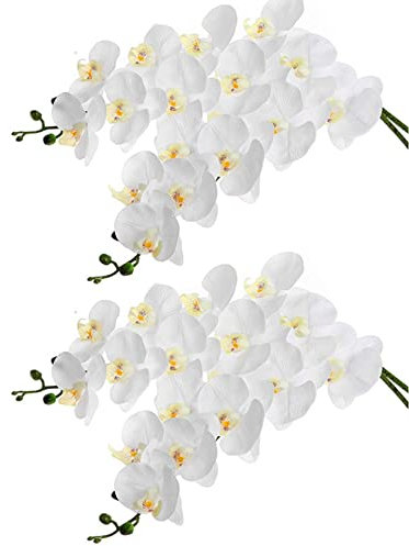 VENEKA 4Pcs 38 KüNstliche Echte Orchideen Blumen 9Heads Latex Phalaenopsis Stiele für DIY Hochzeit MittelstüCke, KüChe