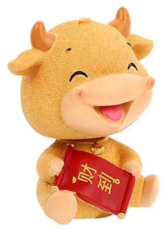 ibasenice Harz Ochsen Kopf Schüttel Ornament Auto Dekoration Tierfigur Gelb Tischdeko Wohn Und Büro Akzent