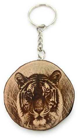 Promotech Tiger im Gras Handgefertigter Lasergravierter Einzelstück Schlüsselanhänger aus Holz