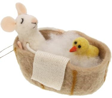 POMMERNTRAUM ® | Dekorationsfigur Sammlerfigur Filzmaus mit gelber Ente in Badewanne Wintermaus Dekoration Maus Mäuserich (Karl)
