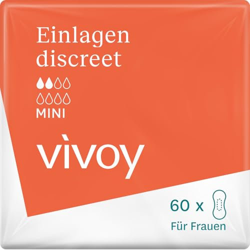 Vivoy Discreet Mini - 60 Einlagen im Monatspaket (6 x 10 Stück) - bei leichter Blasenschwäche und Inkontinenz - Hygieneeinlagen für Frauen einzeln verpackt
