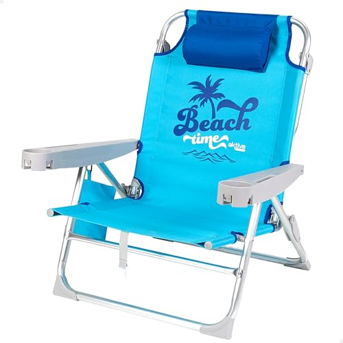 AKTIVE Klapp- und Liegestrandstuhl mit 5 Positionen, Maße 53 x 58 x 80 cm, Max. Gewicht. 110 kg, Aluminium und Textilene-Material, Anti-Roll, Strandstühle (62286)