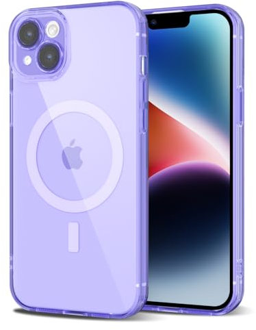 Svanove per iPhone 14 Plus Cover Compatibile con MagSafe, Trasparente Magnetica Protezione della fotocamera Custodia, Sottile Silicone Antiurto Anti-Graffio Custodia Case, Viola Lavanda