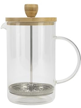 BERGNER COFFEE & TEA LOVERS - Cafetera de Émbolo 800ml Borosilicato - Resistente Altas Temperaturas - Filtro de Acero Inoxidable - Tapa de Bambú - Fácil de Limpiar, Plata, 350 ml | 500 ml