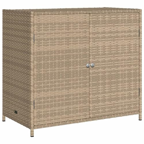 Willood Gartenschrank, Geräteschrank mit viel Stauraum, Beistellschrank Schrank mit Türen, Balkonschrank Terrassenschrank, 83x45x76 cm Beige Poly Rattan