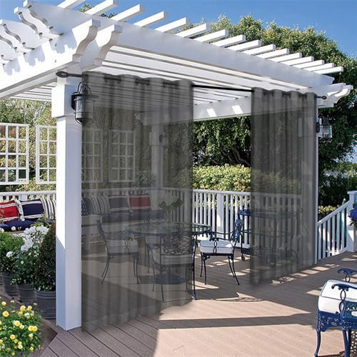 Hiseng Cortinas Transparente de Exterior, 2 Piezas Impermeable Exteriores Translucidas Cortina con Ojales para Porche Pergolas Jardin Terraza Balcón Patio (Gris Oscuro,132×241cm)