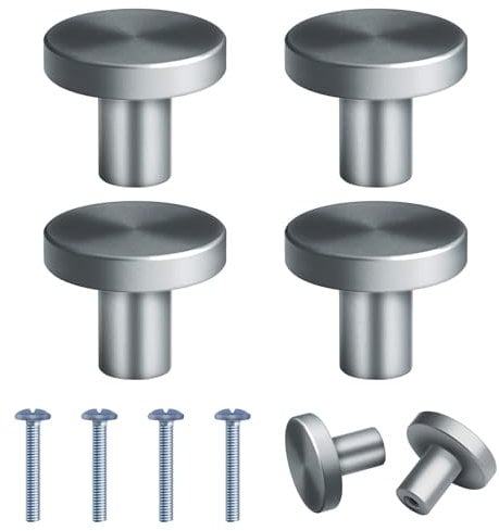 4 Grey Drawer Knobs, Round Cabinet Door Knobs Matte Black Kitchen Cupboard Knob Modern Single Hole Door Handles with Screws for Cabinet Cupboard Wardrobe Drawer Bedroom Bathroom Racks Furniture(25mm)