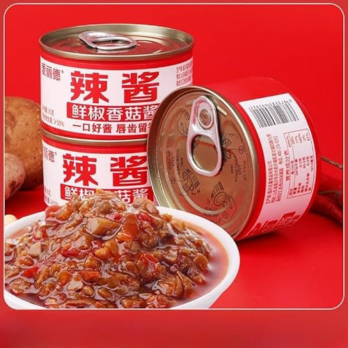 Instant mushroom sauce, spicy chili sauce, delicious soybean sauce, picked bamboo shoots, kimchi, hot pot dipping sauce, delicious mushrooms, vegetable sauce, healthy food (Chili Flavor,6 cans)