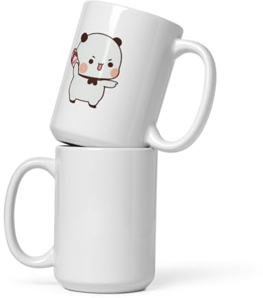 Bubu und Dudu mit Slipper auf der Hand, weiße, glänzende Tasse