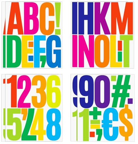 Bliceon 12 Pcs Self Letter Stickers, 5 Inch Vinyl Numbers Alphabet Stickers, Large Stick On Letters for Sign Poster Window Mailboxes, Scrapbook, DIY Craft (Colorful)