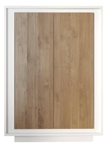 möbelando Highboard >Siena< 6 Böden, Weiss Lack matt, Mercure Eiche Dekor - 106x171x40cm (B/H/T)