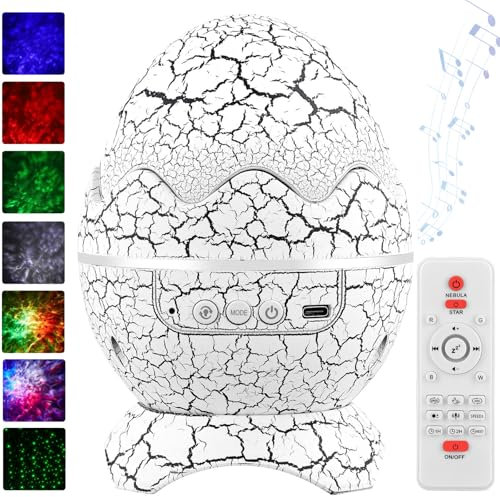 Dinosaur Egg Galaxy Star Projector with Remote Control, 19 White Noise, Bluetooth Speaker & Timer, Kids' Bedroom Starry Night Light