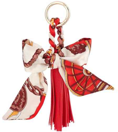 Beebeecraft 2 porte Clés avec Pompon et Nœud en Ruban de Soie Rouge pour Sac à Main Breloque Décorative pour Femme et Fille
