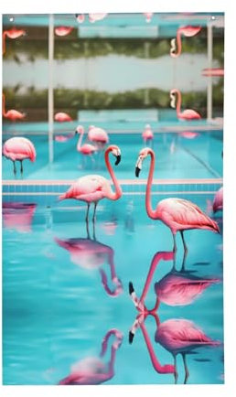 Bandera de primavera con estampado de flamencos y piscina, 3 x 5 pies, a prueba de decoloración, para exteriores/interiores, jardín, casa, decoración del hogar