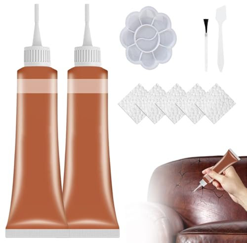 givuaime 2 Stück Leder Reparatur Set, 2024 Neuest Lederreparaturgel, Flüssigleder Sofa Restaurator, Ausbessern von Kratzern und Gebrauchsspuren für autositz Reparatur, Lederprodukten (Hellbraun)
