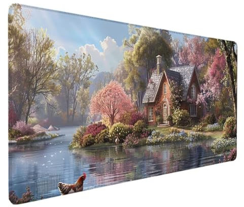 Tappetino Mouse XXL 150 x 80 cm, Tappetino Gaming Verde Tappeto Scrivania Paesaggio, Waterproof Base in Gomma Antiscivolo Mouse Pad, Bordi Cuciti Tappetino PC, per Gaming e Ufficio, Casa Decorare T-H