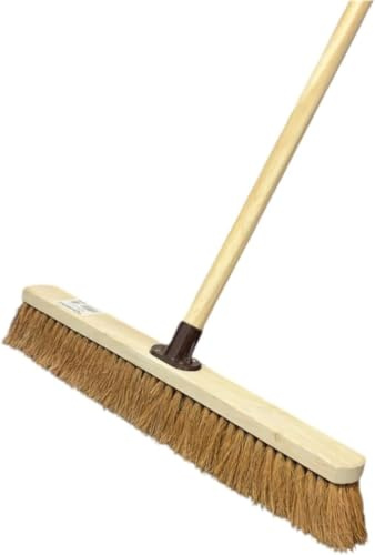 24” 60cm Soft Coco Bristle Broom Indoor Outdoor Soft Broom Sweeping Brush with Wooden Handle Natural Indoor Floor Brush with Dense Soft Bristles Brooms for Office Warehouse and Garage