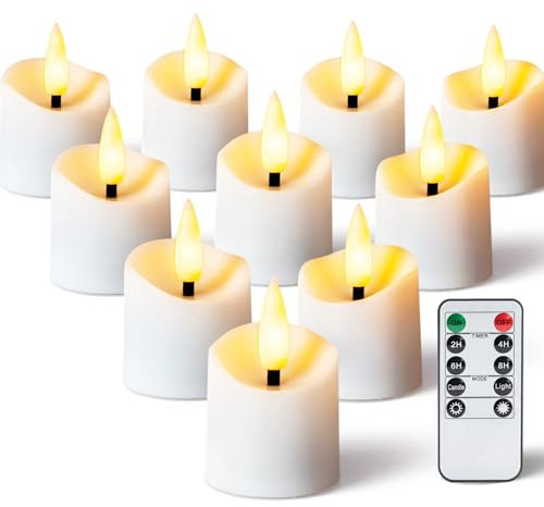 Homemory 12 Pack Fernbedienung kerzen, Teelichter mit 2/4/6/8H Timer LED Votivkerzen, batteriebetriebene Teelichter in warmem Weiß für draußen (400+ Hour,Batterien enthalten)