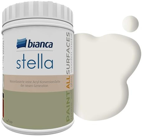 Bianca Stella Möbelfarbe Ohne Schleifen für Küche & Bad, Pariser Grau, Glänzend, 1000ml, Wasserbasiert, Möbellack für alle Oberflächen, Holzfarbe, Fliesenfarbe, Metallfarbe & Renovierfarbe
