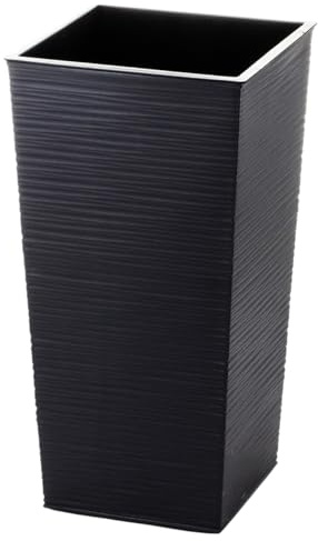 Engelland - Pflanzkübel, Blumentopf aus recyceltem Kunststoff & Holz, Schwarz, Rillenoptik, 57,5 cm, nachhaltig, wetterfest, Blumenkübel für Garten, Balkon, Terrasse, Innen- und Außenbereich