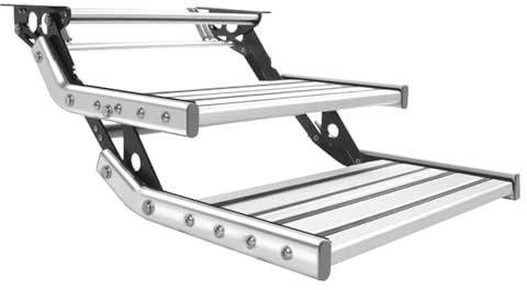 ExoticaBlend Escalier pour Camping-Car, Marchepieds Électriques, Automatiques/Manuels, pour Camping-Car, Caravane, Caravane, 150 Kg,Manual-Double-Layer