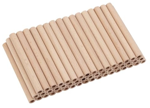 FINGERINSPIRE 50 Stück Hohlholzstäbchen 10x1cm Weizenfarbene Säulenform Natürliche Holzdübelstangen Holzstäbe Mit 6mm Loch Unbehandelte Buchenholzstangen Für Heimwerker Bastel Und Kunstprojekte