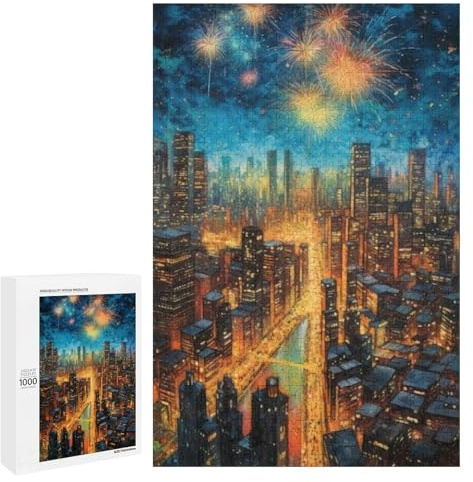Fireworks Over The City Puzzle: An Impossible 1000 - Piece Color Challenge for Adults, Vintage Nostalgic Jigsaw, Light Up Your Relaxation Time