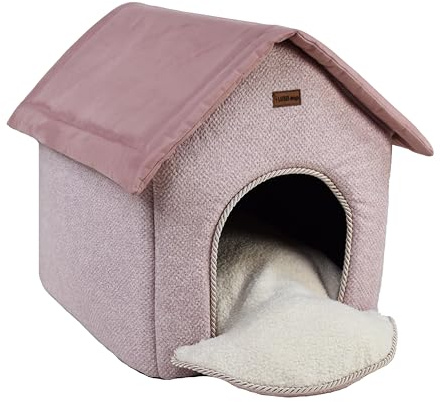 Hundehütte für kleine Hunde, Hundehaus Katzenhaus mit waschbaren Kissen, warme und komfortabel, Stoffzwinger für Hunde, Hochwertige EU-Produktion (Rosa, 38 x 48 cm)