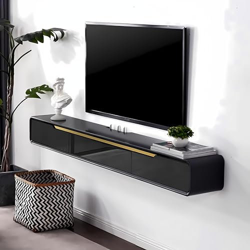 Meuble TV Suspendu Bois - Console Multimédia Murale avec 2 Tiroirs, Support TV Mural, Étagère Audio/vidéo Murale pour La Maison, Le Salon, Le Bureau (A, 140cm)