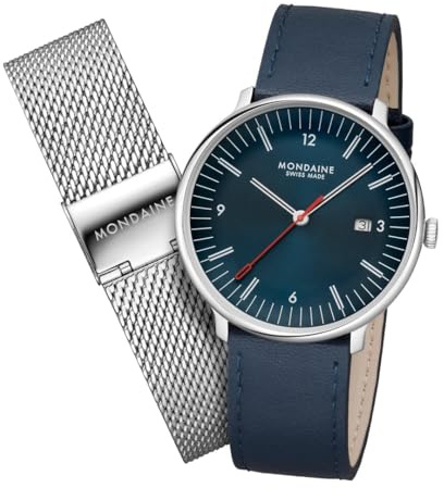 Mondaine Doppio Watch for Men 41mm, Swiss Quartz - Vintage Charm, Minimalist Design, Watches for Men, Water Resistant 5 ATM