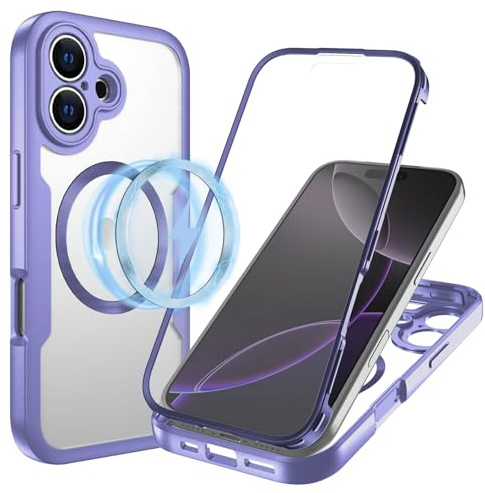 WeiCase Hülle für iPhone 17,Kompatibel mit Mag-Safe, 360 Grad Rundumschutz Handyhülle mit Integriertem Displayschutz Stoßfest Ultradünn Transparent Silikon Schutzhülle, Lila