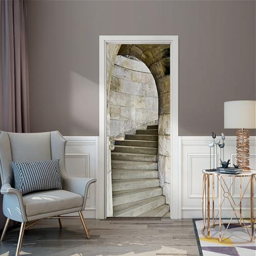 AstraDesign Tür Tapete „Steintreppen“ 88x200 cm – selbstklebende PVC-Folie, Premium Qualität – realistische Tiefenwirkung – mediterraner Stil für Flur, Wohnzimmer & mehr – rückstandsfrei entfernbar