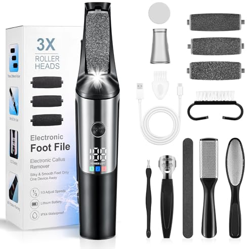 Lychico Lima eléctrica para pies, recargable, removedor de callos de pies, impermeable, utensilio de cuidado de pies, kit de herramientas de pedicura profesional para el cuidado de los pies para piel