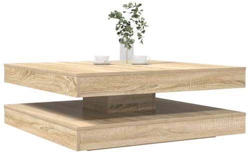 ZQQLVOO Couchtisch Drehbarer Couchtisch mit 360-Grad-Platte und Stauraum fürs Wohnzimmer 360-Grad Drehbar Sonoma-Eiche 90x90x34,5 cm