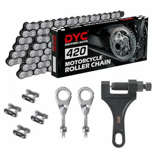 DYC 420 Chain 42-Link Front + 90-Link Rear w/ 4 Master Links, Chain Breaker & Adjuster Fits Coleman CT200U/CT200U-EX/BT200X, Baja Warrior MB200/MB165, Massimo, Predator 212 200 196cc 6.5hp Mini Bike